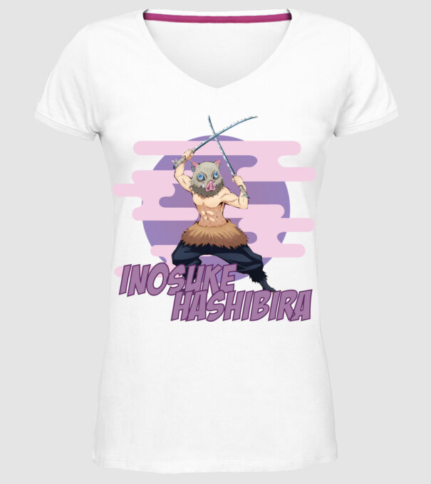 Demon Slayer Inosuke model alb pe tricou