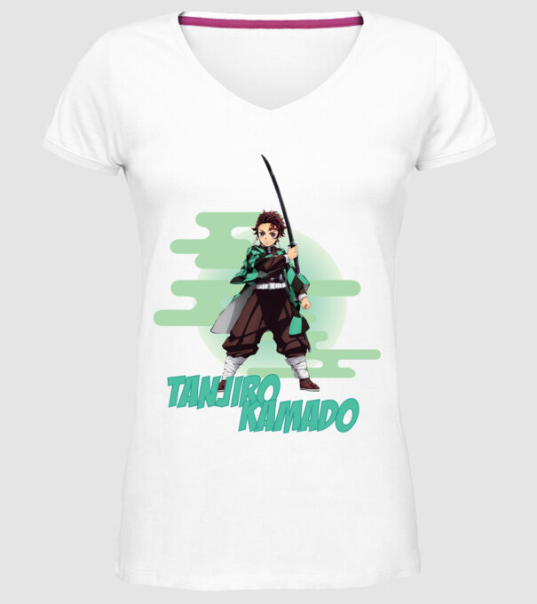 Demon Slayer Tanjiro model alb pe tricou