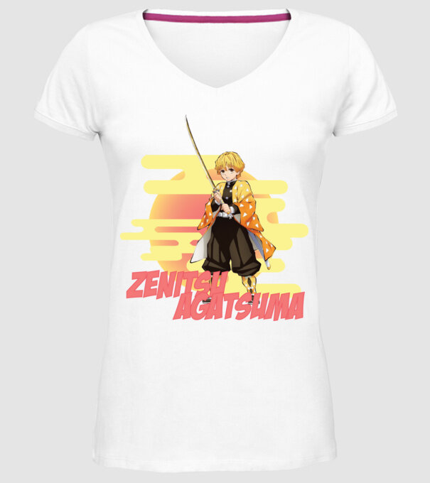 Demon Slayer Zenitsu model alb pe tricou