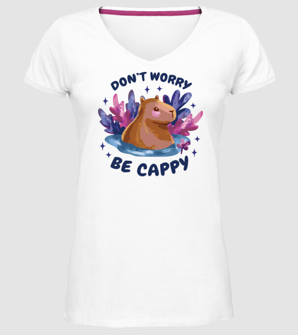 Don't worry be Cappy - capibară model alb pe tricou