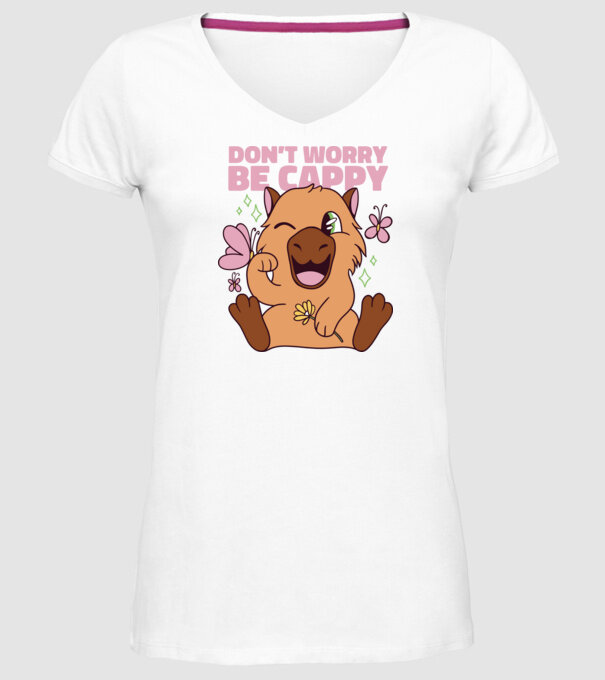 Don't worry be cappy - capibară model alb pe tricou