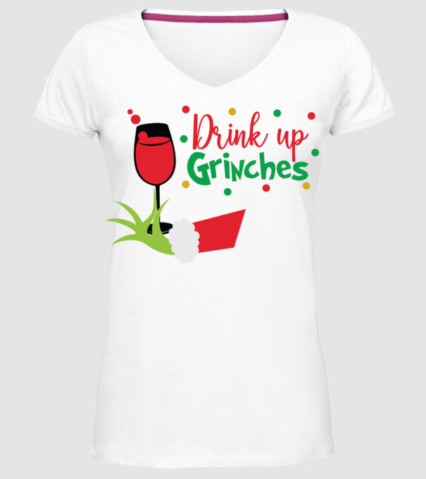 Drink up Grinches model alb pe tricou