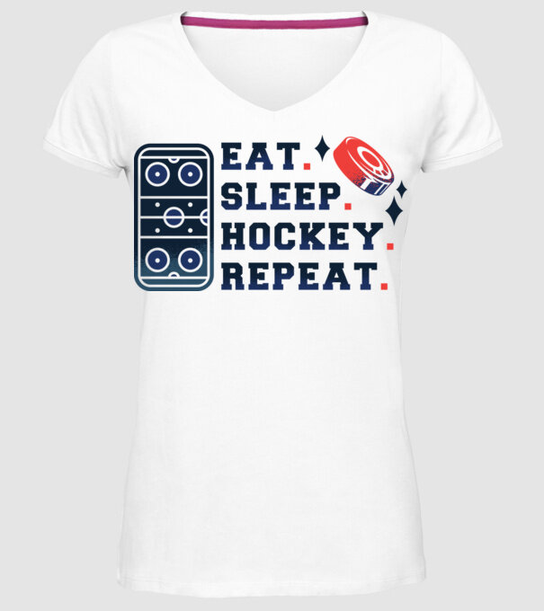 Eat Sleep Hockey Repeat model alb pe tricou