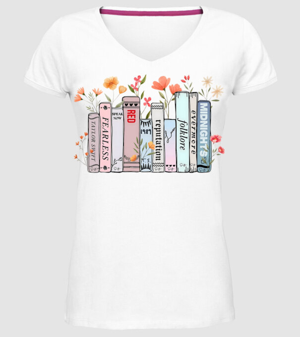Eras tour books color model alb pe tricou