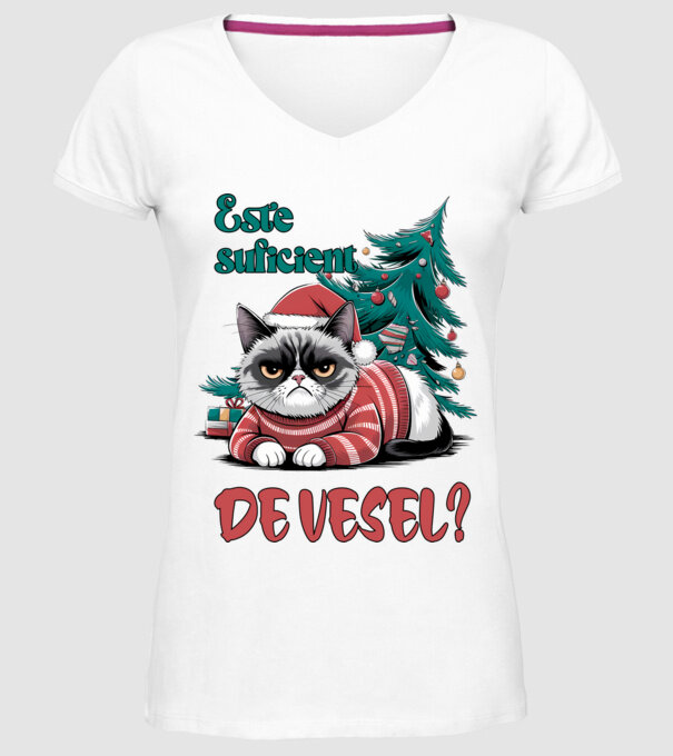 Este suficient de vesel? pisică Crăciun model alb pe tricou