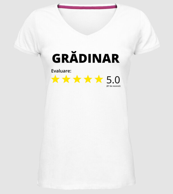 Evaluare Grădinar model alb pe tricou