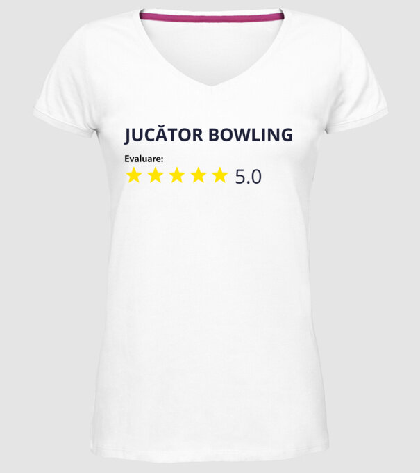 evaluare: jucător bowling de 5 stele model alb pe tricou
