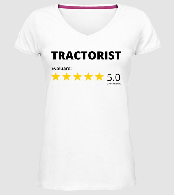 Evaluare - TRACTORIST model alb pe tricou