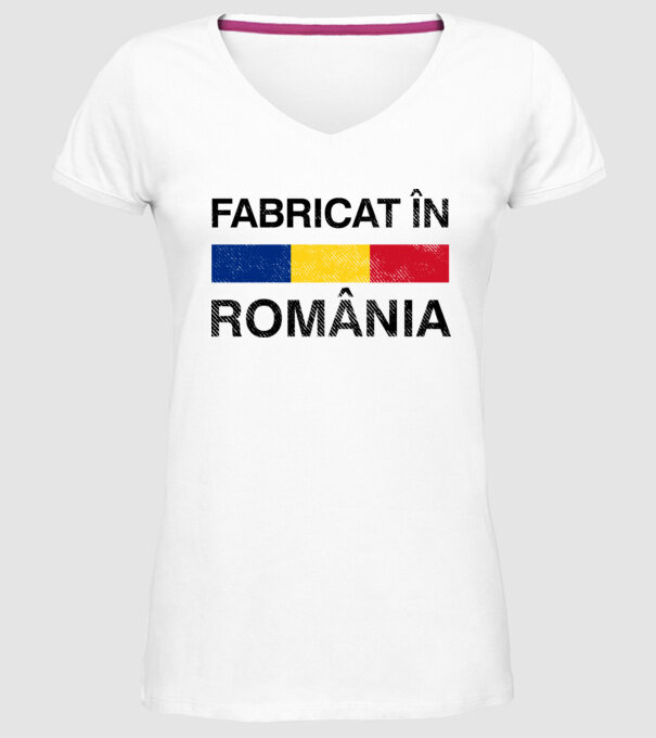 Fabricat în România model alb pe tricou