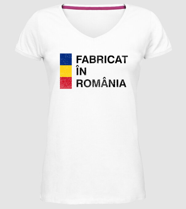 Fabricat în România model alb pe tricou