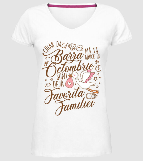 Favorita familiei OCTOMBRIE model alb pe tricou