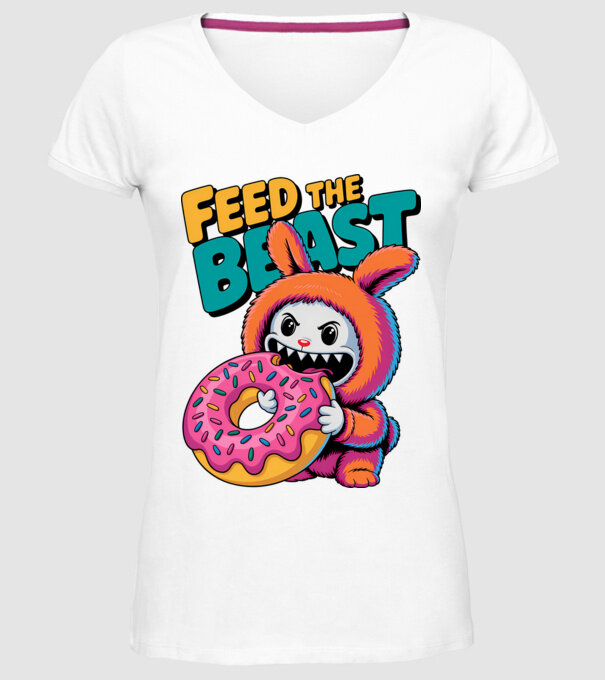 Feed the beast model alb pe tricou