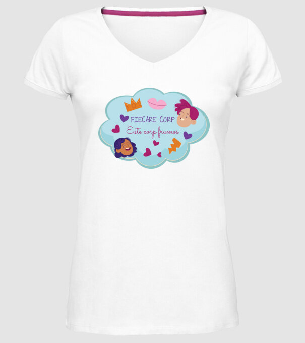 Fiecare corp model alb pe tricou