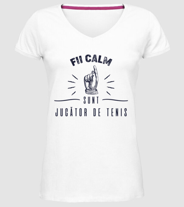 Fii calm, sunt JUCĂTOR DE TENIS model alb pe tricou