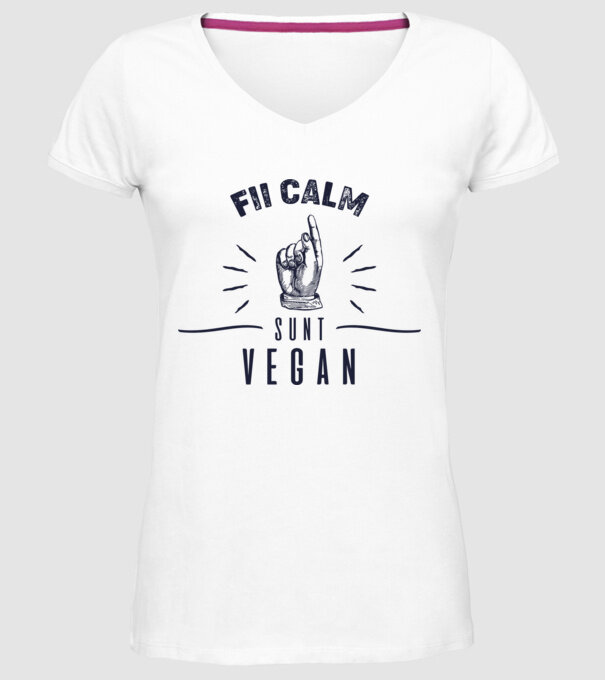 fii calm, sunt VEGAN model alb pe tricou