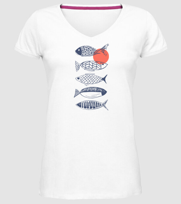 Fish model alb pe tricou
