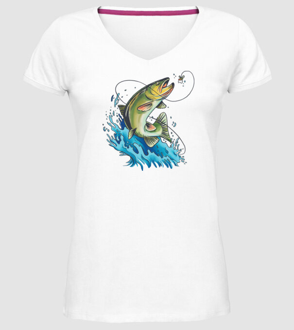 Fish model alb pe tricou
