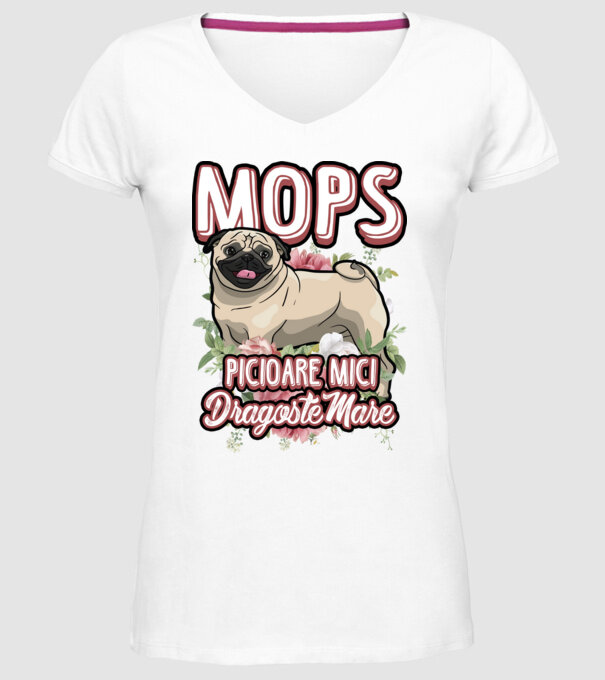 mops : picioare mici dragoste mare model alb pe tricou