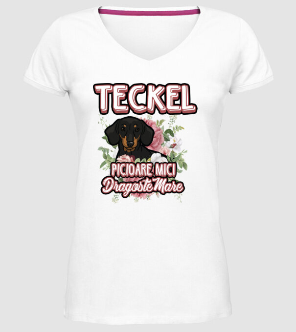 teckel : picioare mici dragoste mare model alb pe tricou