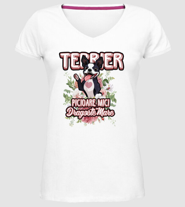 terrier : picioare mici dragoste mare model alb pe tricou