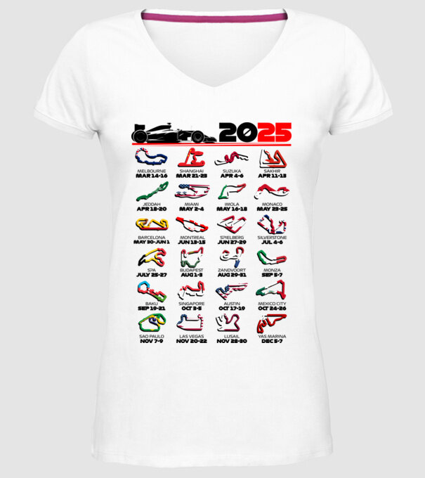 F1 calendar 2025 Alb model alb pe tricou