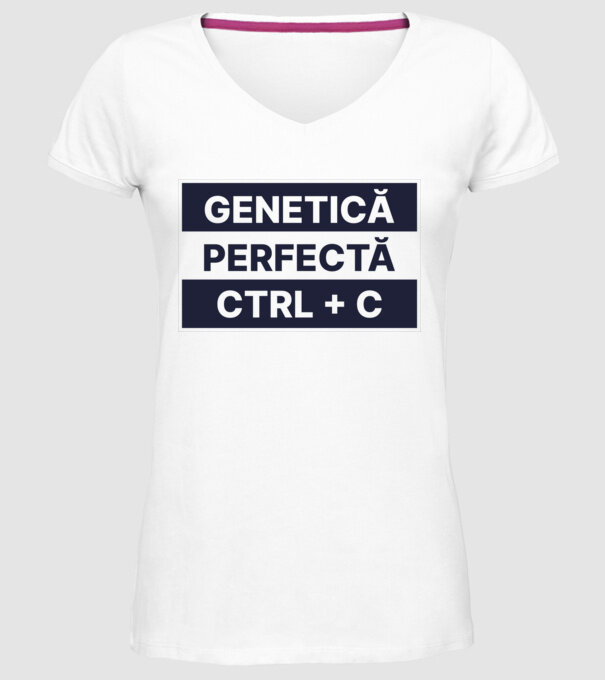 Genetică perfectă CTRL + C model alb pe tricou