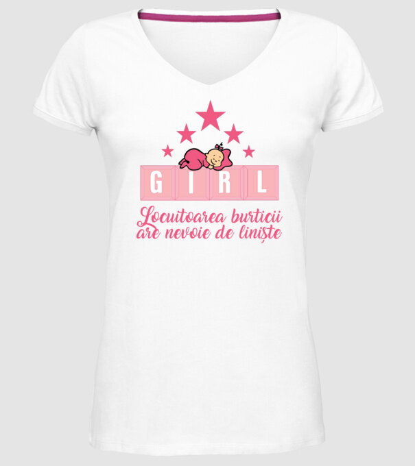 GIRL- Locuitoarea burticii are nevoie liniște model alb pe tricou