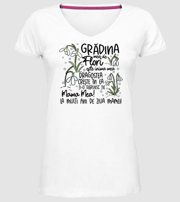 Grădina mea de flori model alb pe tricou