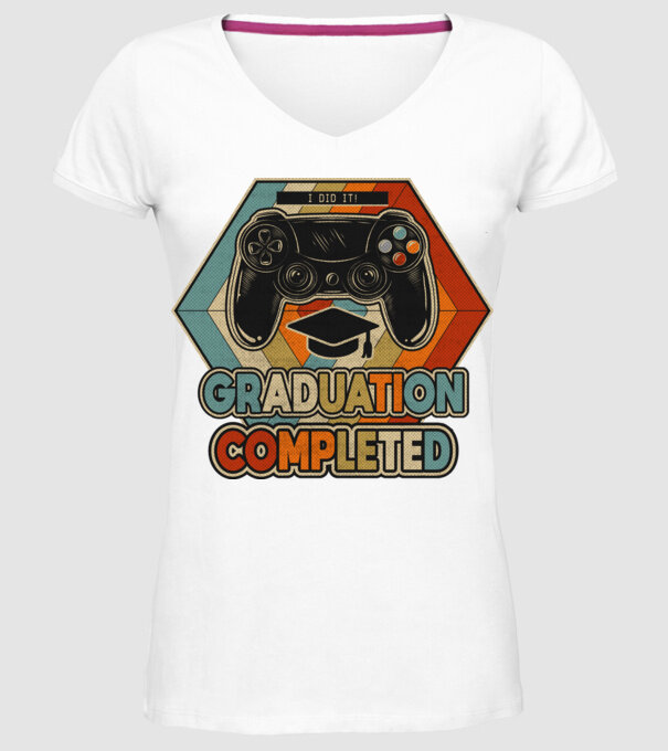 Graduatuion completed retro model alb pe tricou