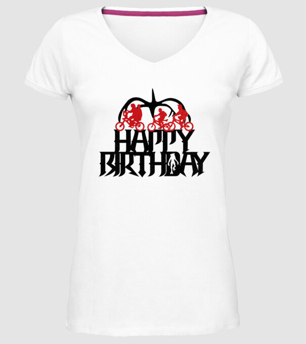 happy birthday stranger things model alb pe tricou