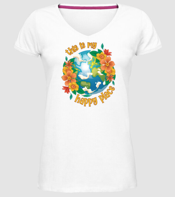 Happy Place model alb pe tricou