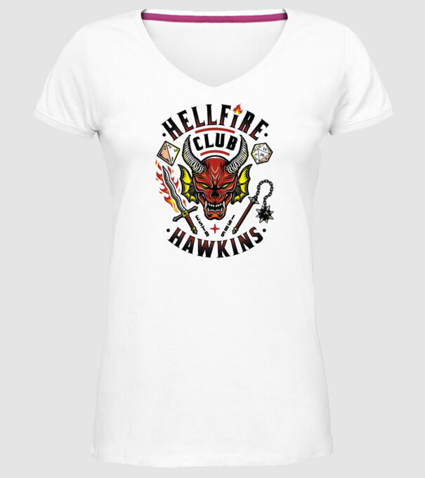 hellfire club hawkins model alb pe tricou