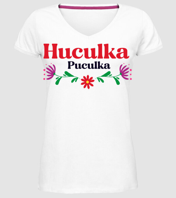 Huculka Puculka model alb pe tricou