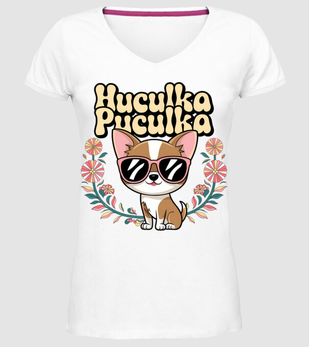 Huculka Puculka câine 1 model alb pe tricou