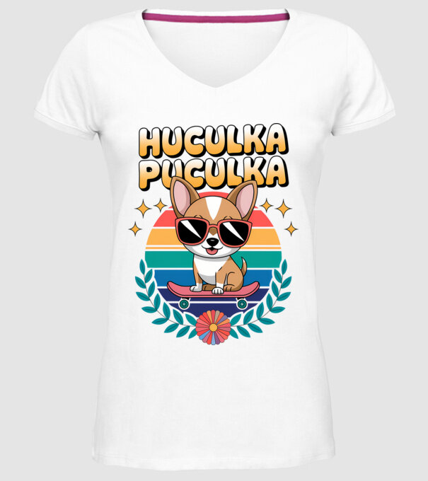 Huculka Puculka Câine 2 model alb pe tricou