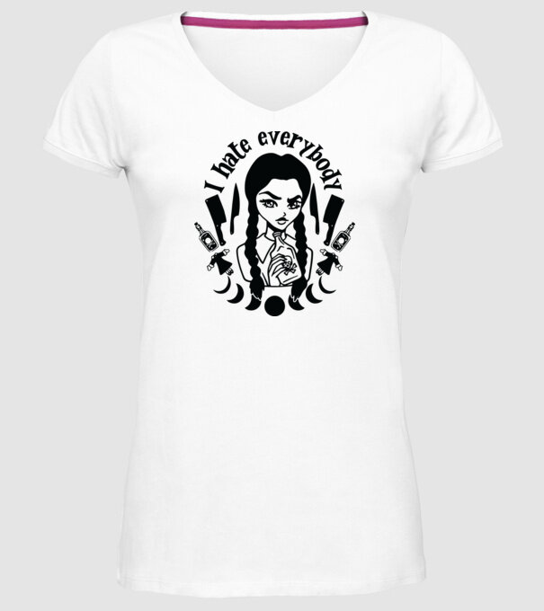 I hate everybody cartoon model alb pe tricou