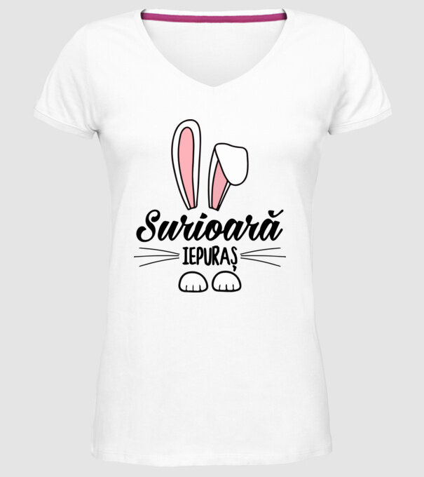 Iepuraș surioară model alb pe tricou