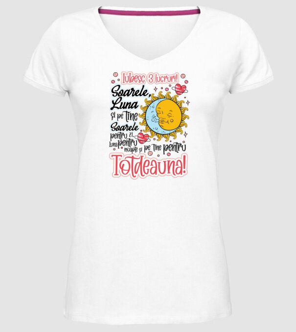 Iubesc 3 lucruri model alb pe tricou
