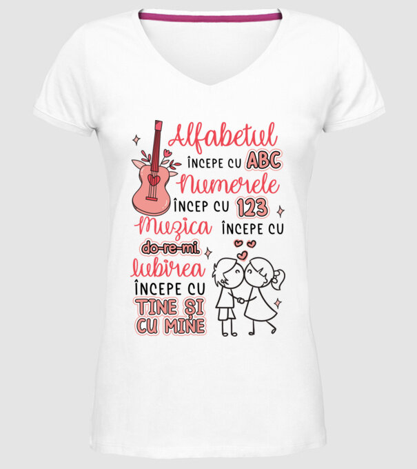 Iubirea începe cu-tine și cu mine model alb pe tricou