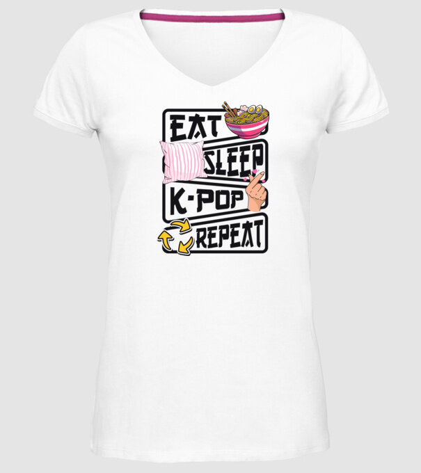 K-POP EAT SLEEP model alb pe tricou