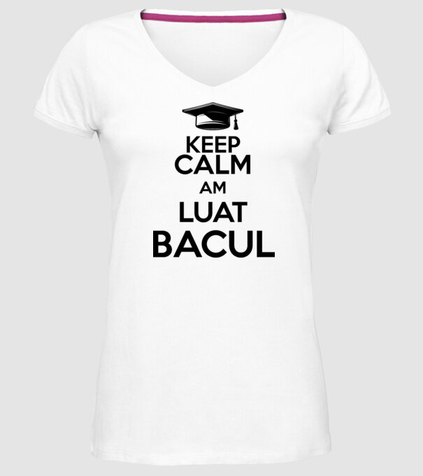 Keep calm, am luat bacul model alb pe tricou