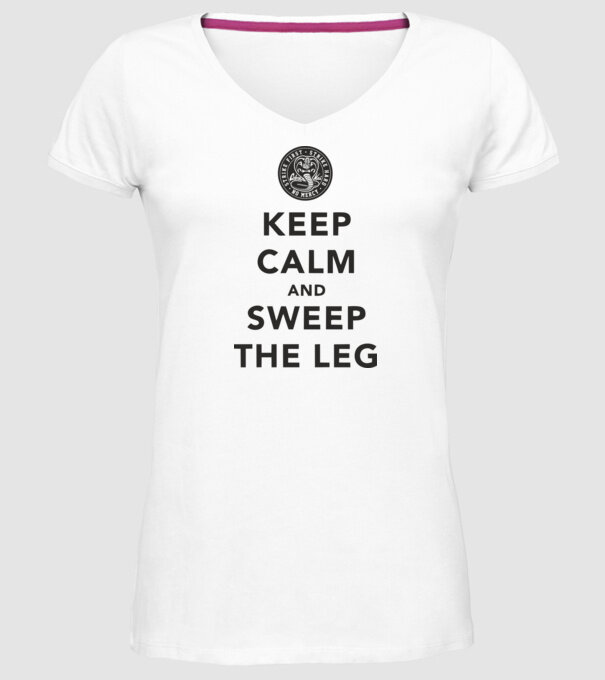 Keep calm and weep the leg cobra kai model alb pe tricou