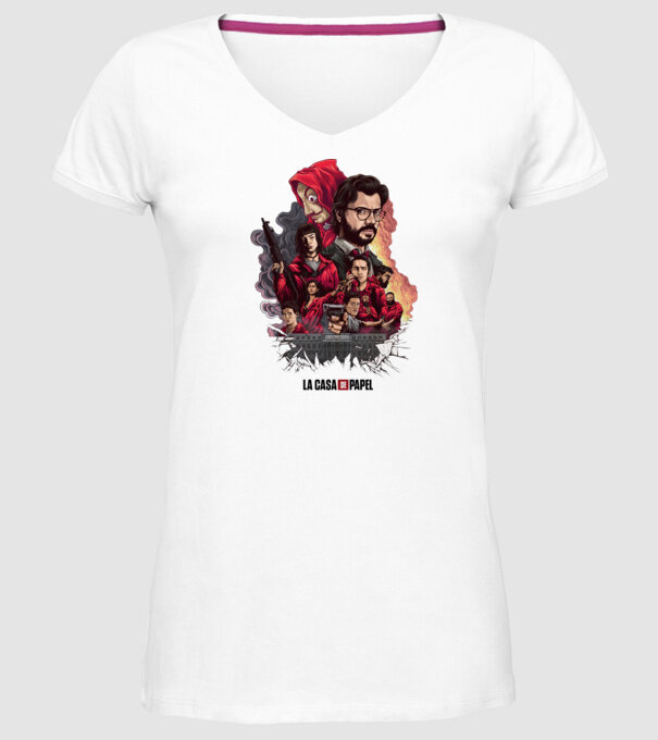la casa de papel poster theme model alb pe tricou