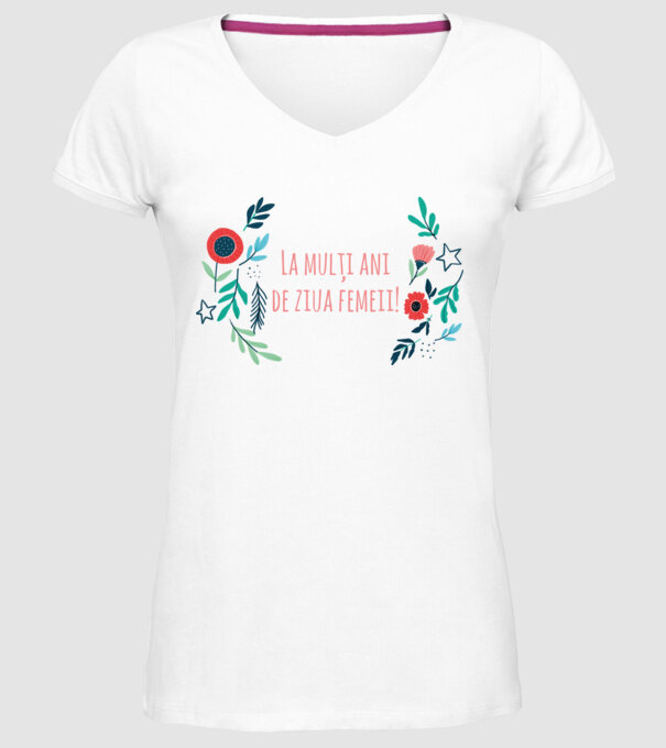 La mulți ani de ziua femeii model alb pe tricou