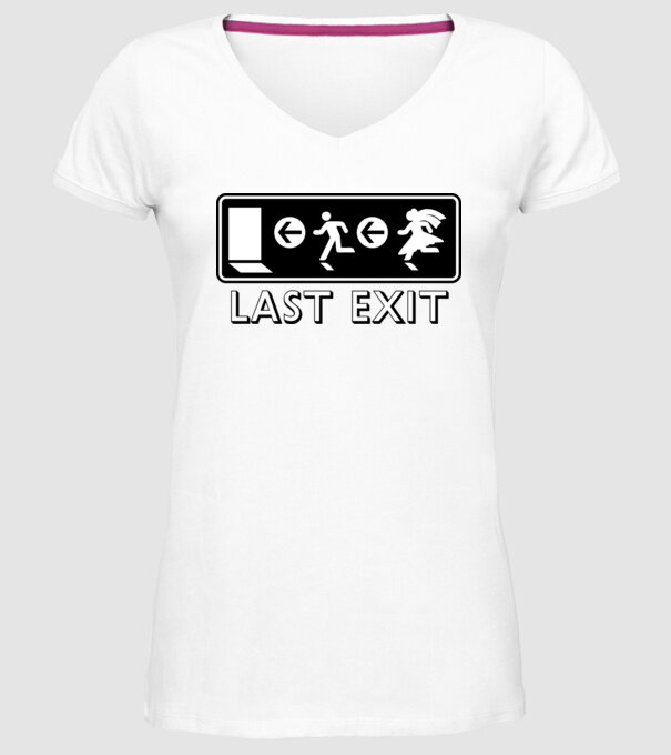 Last Exit model alb pe tricou