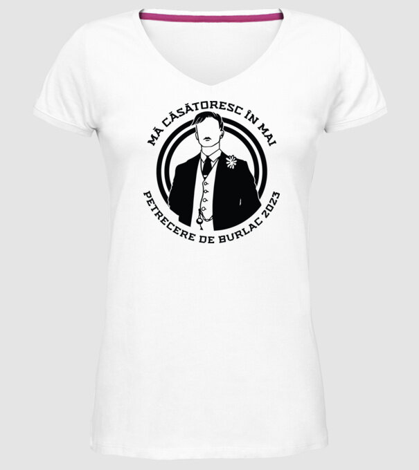 mă căsătoresc în mai - petrecere de burlac model alb pe tricou