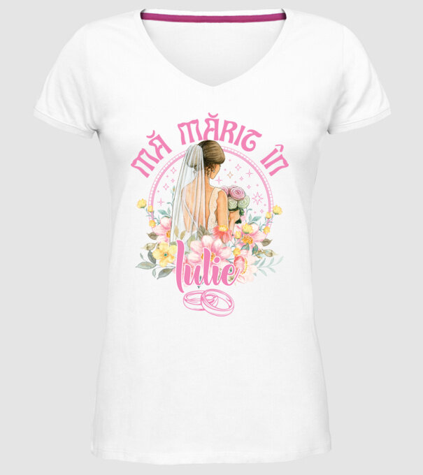 mă mărit - în iulie model alb pe tricou