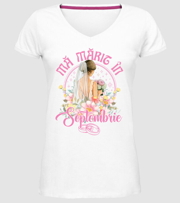 mă mărit - în septembrie model alb pe tricou