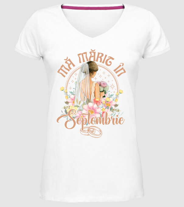 mă mărit - în septembrie model alb pe tricou