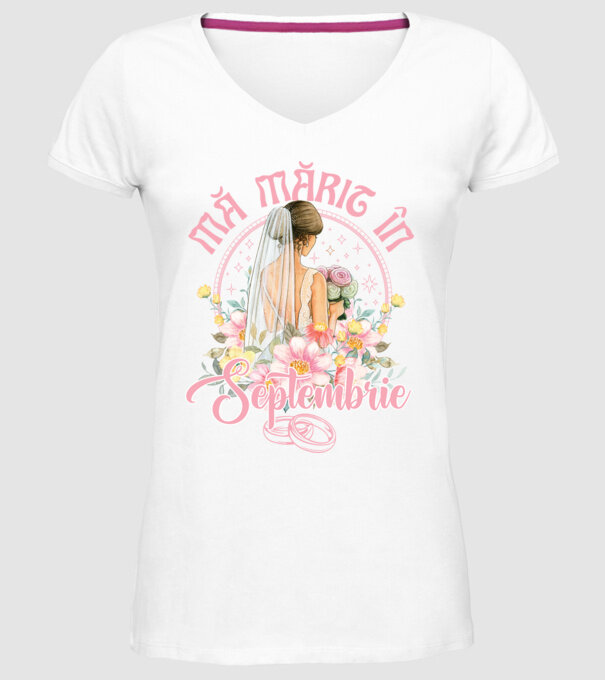 mă mărit - în septembrie model alb pe tricou